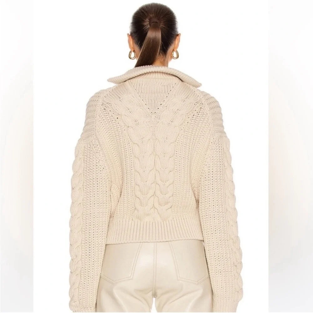 Nanushka Sweater Eria Cropped Cable Knit Quarter Zip in Crème Beige